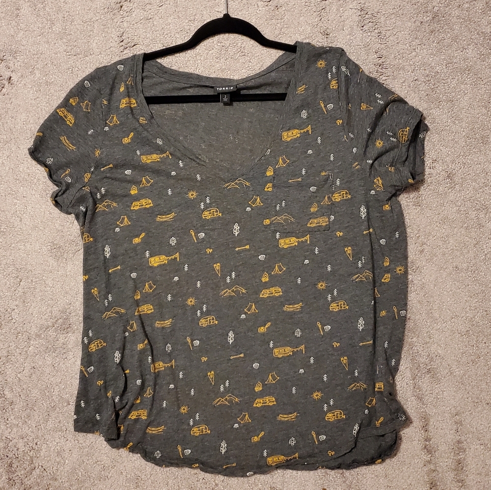 Torrid Grey Camp Pattern Pocket Tee
